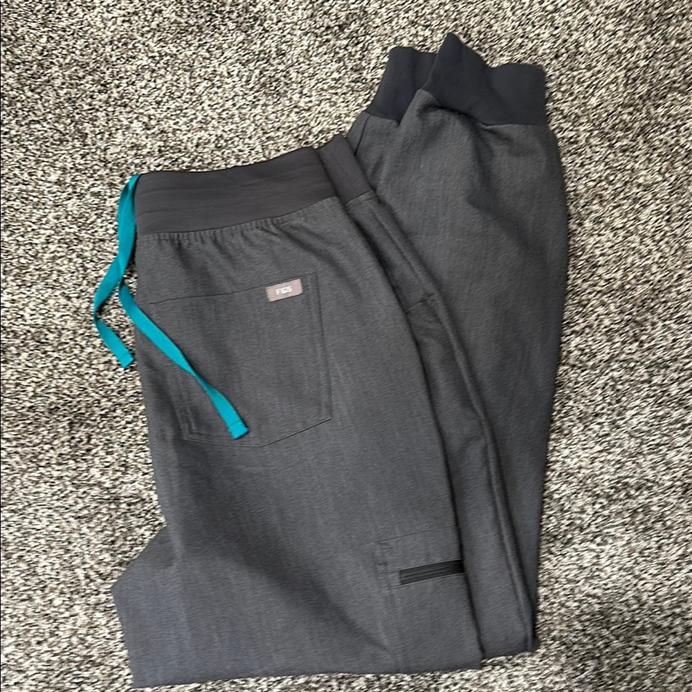 Figs Gray Track Pants with Teal Accents